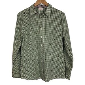 h. moser Salzberg Green Gingham Reindeer Button Front, Size EU 44/L